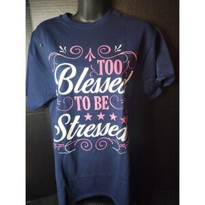 DELTA "Too Blessed To Be Stressed" Navy Blue Womens Sz M T-Shirt NWOT C1